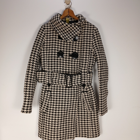 Soia & Kyo Jackets & Blazers - Soia & Kyo Houndstooth Wool Blend Belted Coat Women Size M Black White